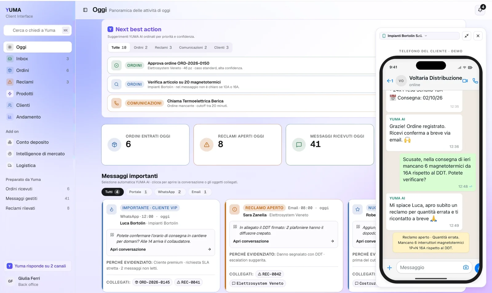 Schermata di YUMA Client Interface